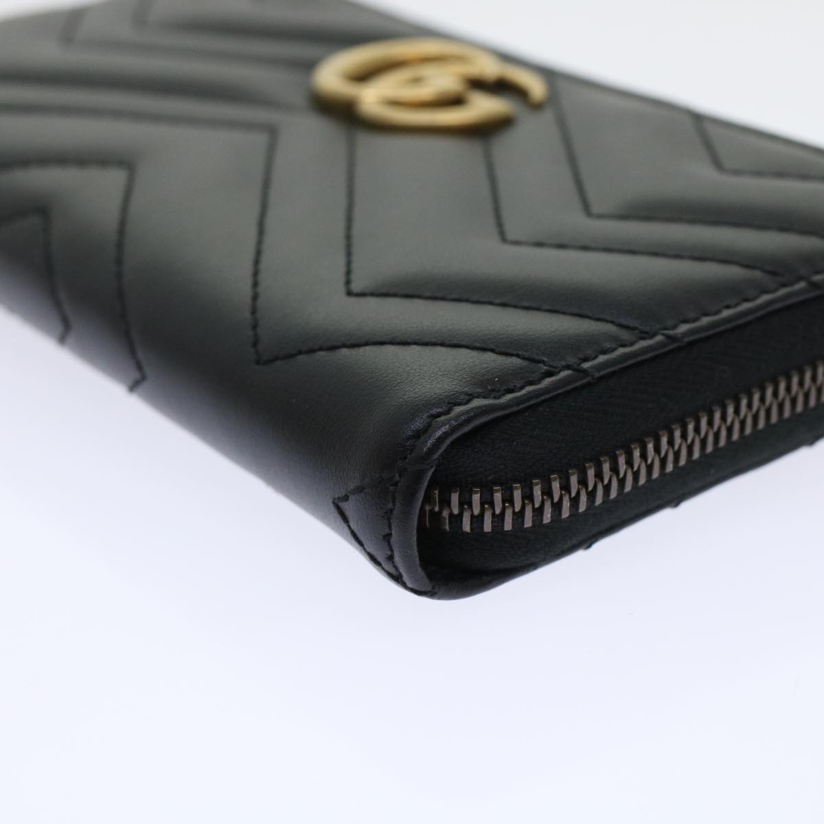 GUCCI GG Marmont Zip Around Wallet Long Wallet Black 443123 Auth 45675A