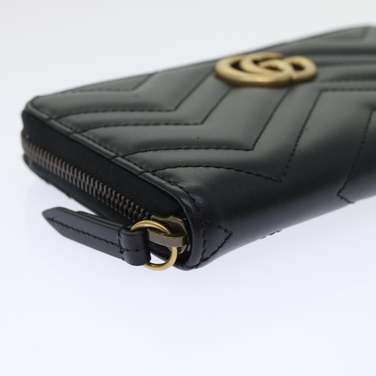 GUCCI GG Marmont Zip Around Wallet Long Wallet Black 443123 Auth 45675A