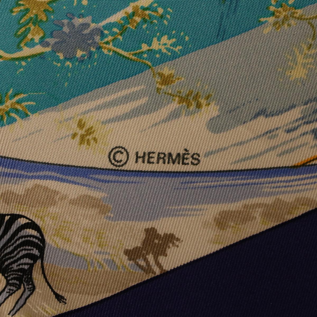 HERMES Carre 90 Scarf ""TROPIQUES "" Silk Blue Auth 45684