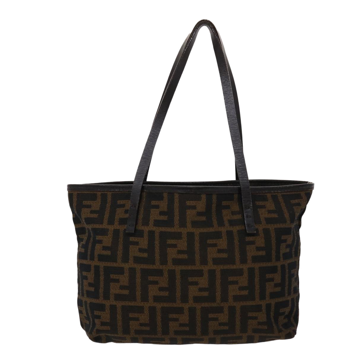 FENDI Zucca Canvas Shoulder Bag Black Brown Auth 45705