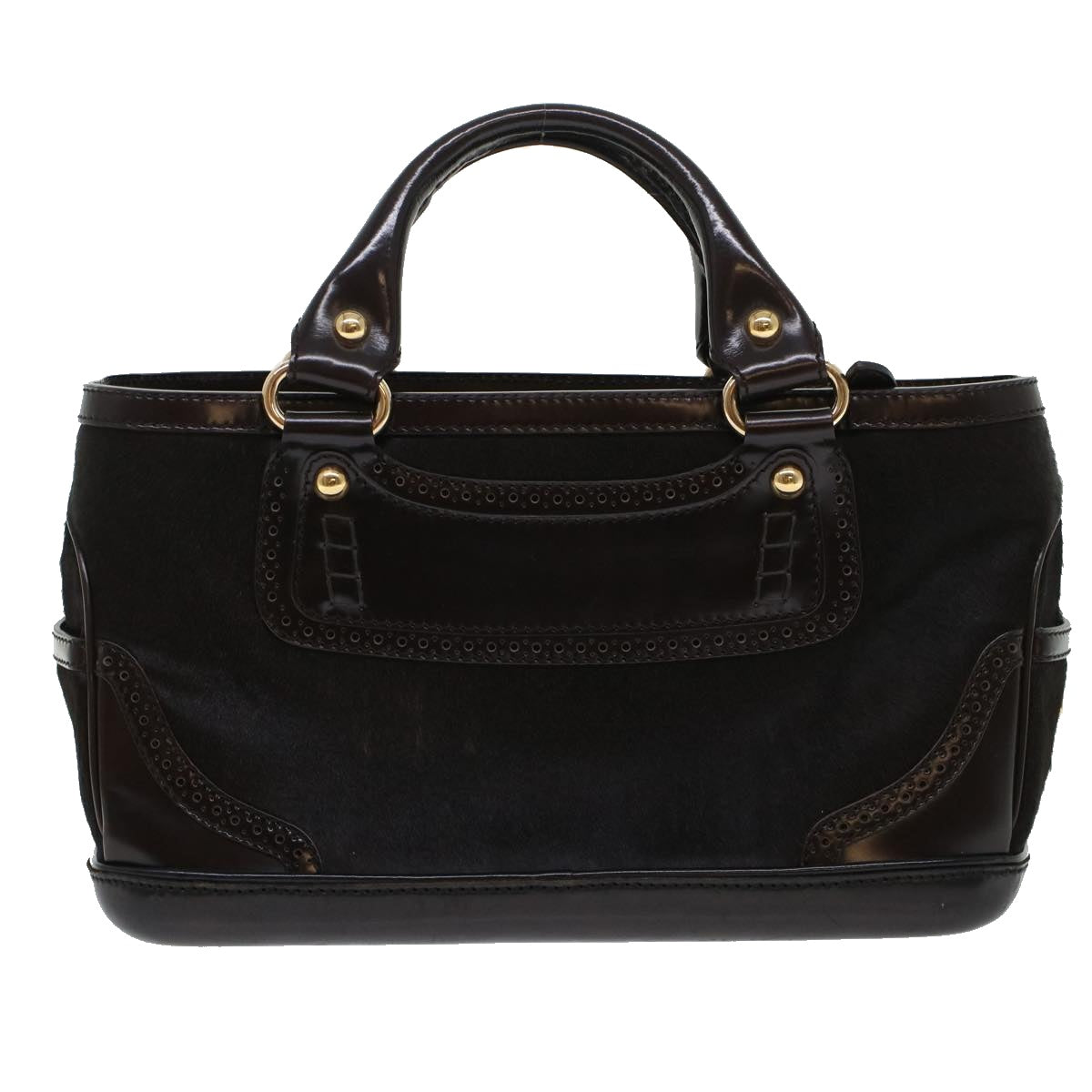 CELINE Hand Bag Enamel Harako Leather Dark Brown Auth 45710 - 0