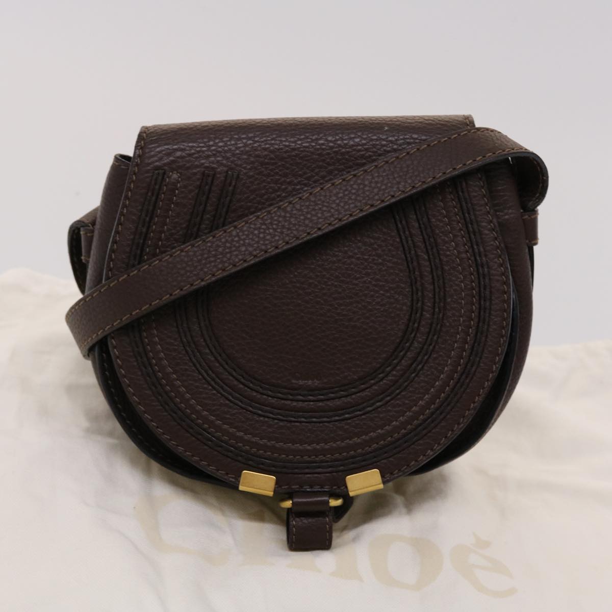 Chloe Saddle Bag Mercy Shoulder Bag Leather Brown Auth 45716