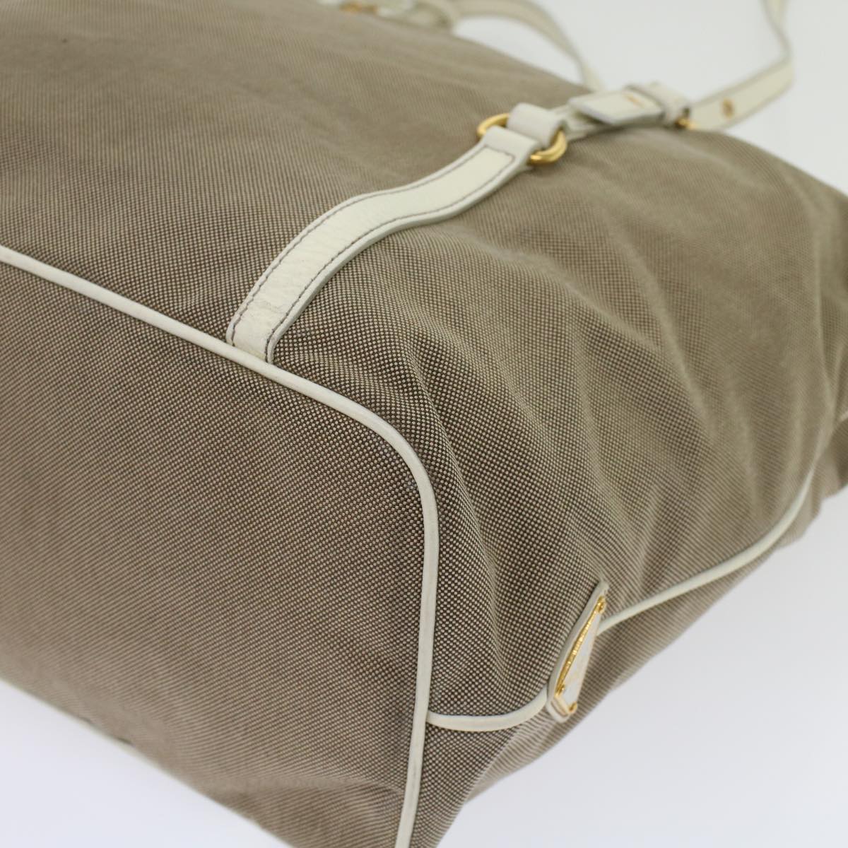 PRADA Shoulder Bag Canvas Leather 2way Khaki Auth 45717