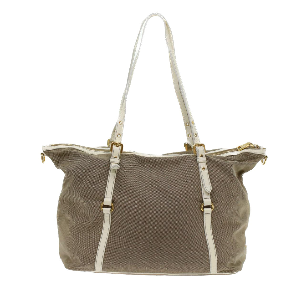 PRADA Shoulder Bag Canvas Leather 2way Khaki Auth 45717 - 0