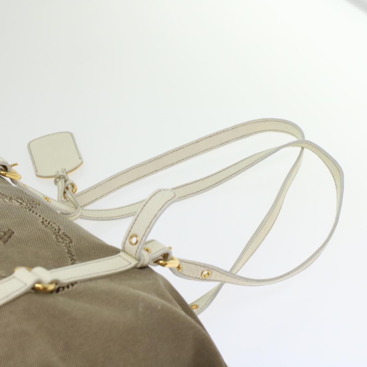 PRADA Shoulder Bag Canvas Leather 2way Khaki Auth 45717