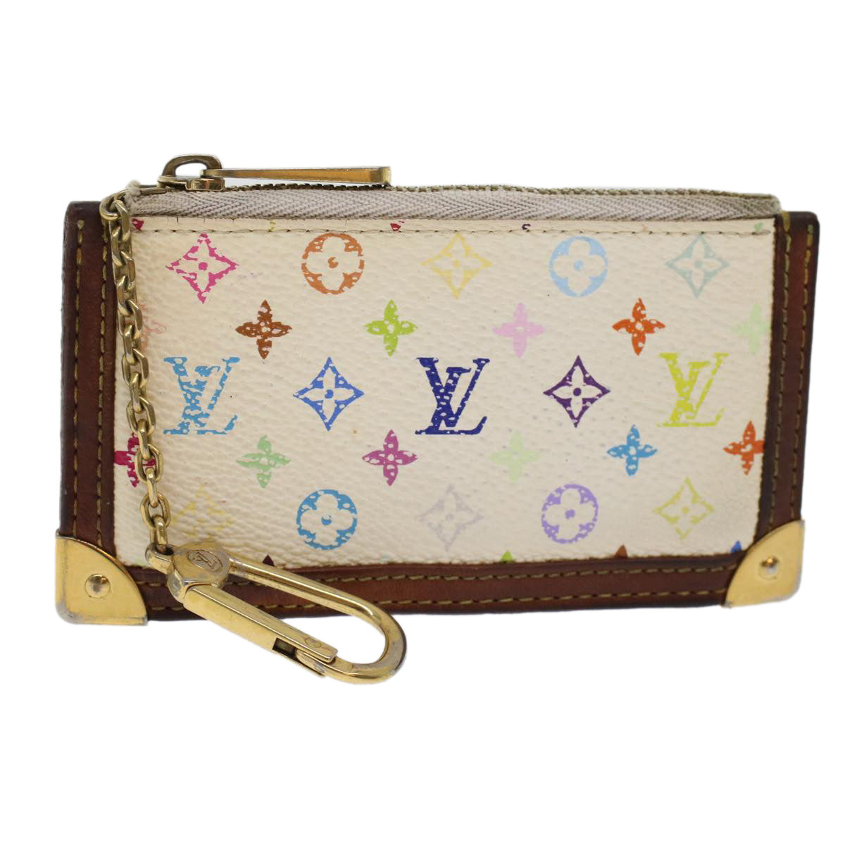 LOUIS VUITTON Monogram Multicolor Pochette Cles Purse White M92655 LV Auth 45773