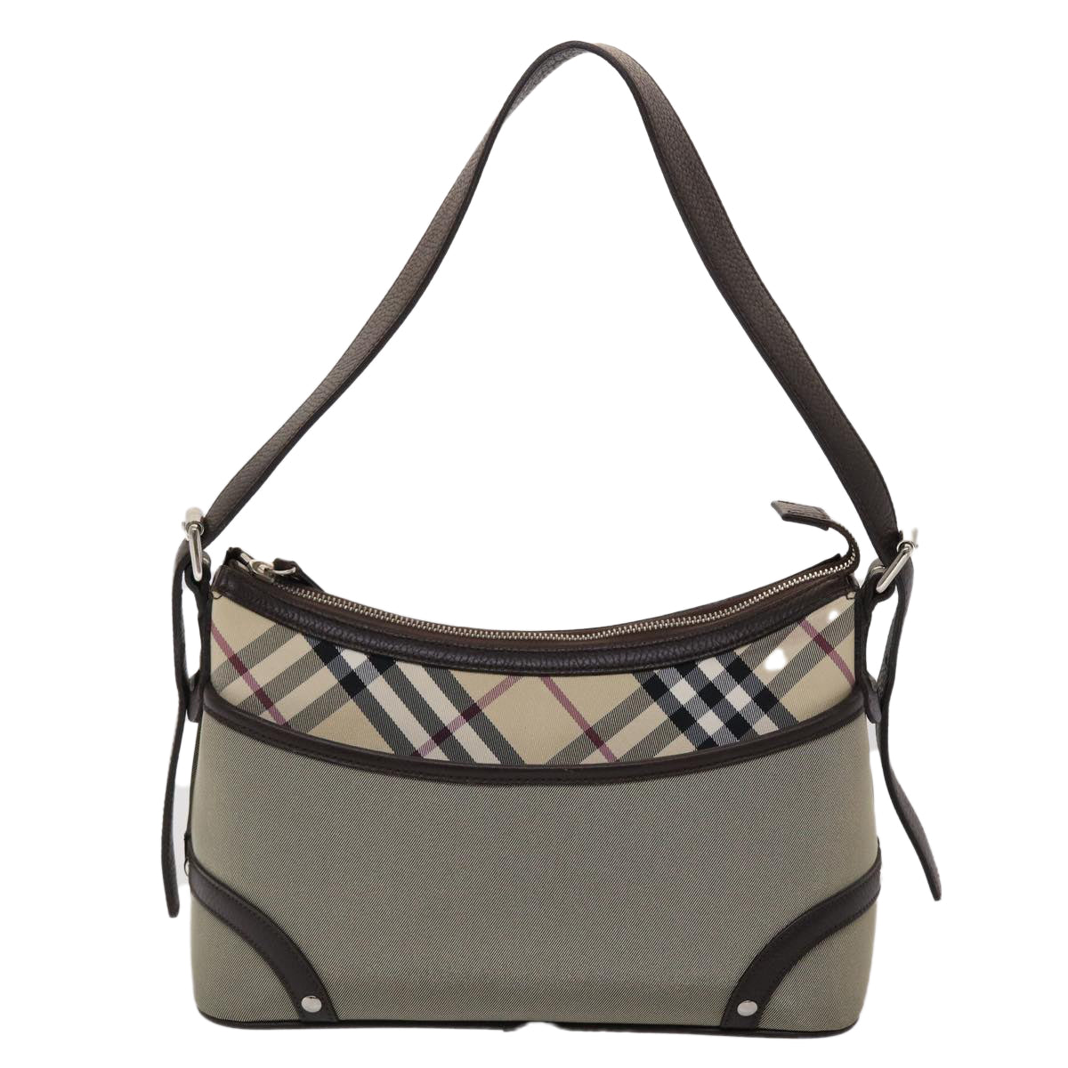 BURBERRY Nova Check Shoulder Bag Nylon Leather Beige Auth 45814