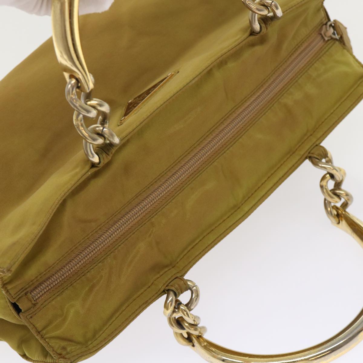 PRADA Hand Bag Nylon Khaki Auth 45815