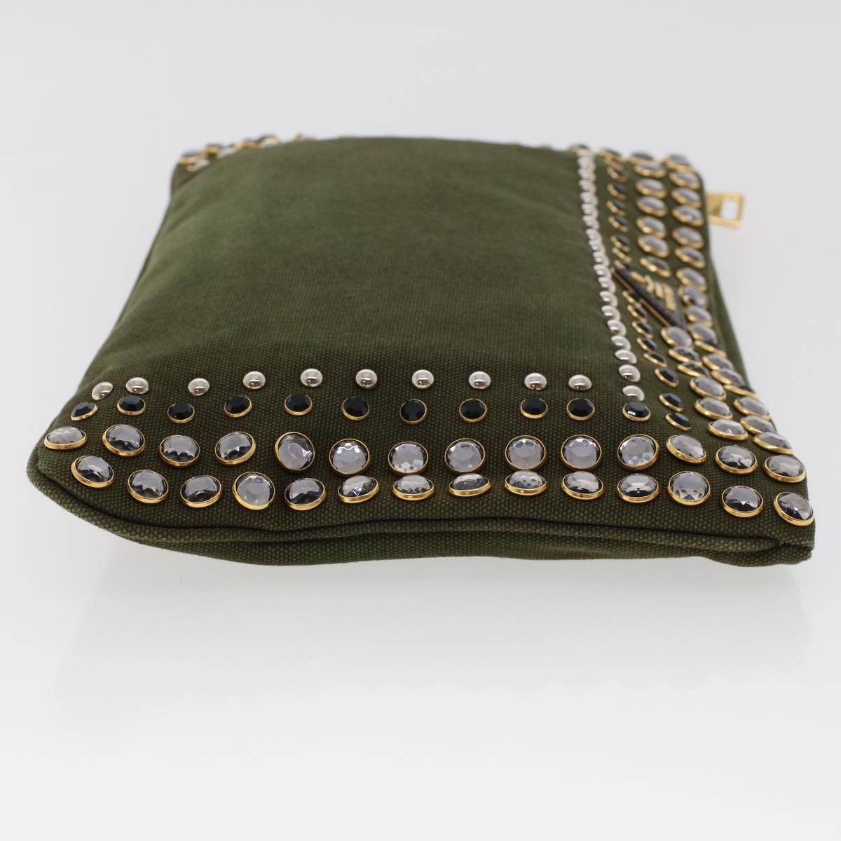 PRADA Bijoux Clutch Bag Canvas Khaki Auth 45820