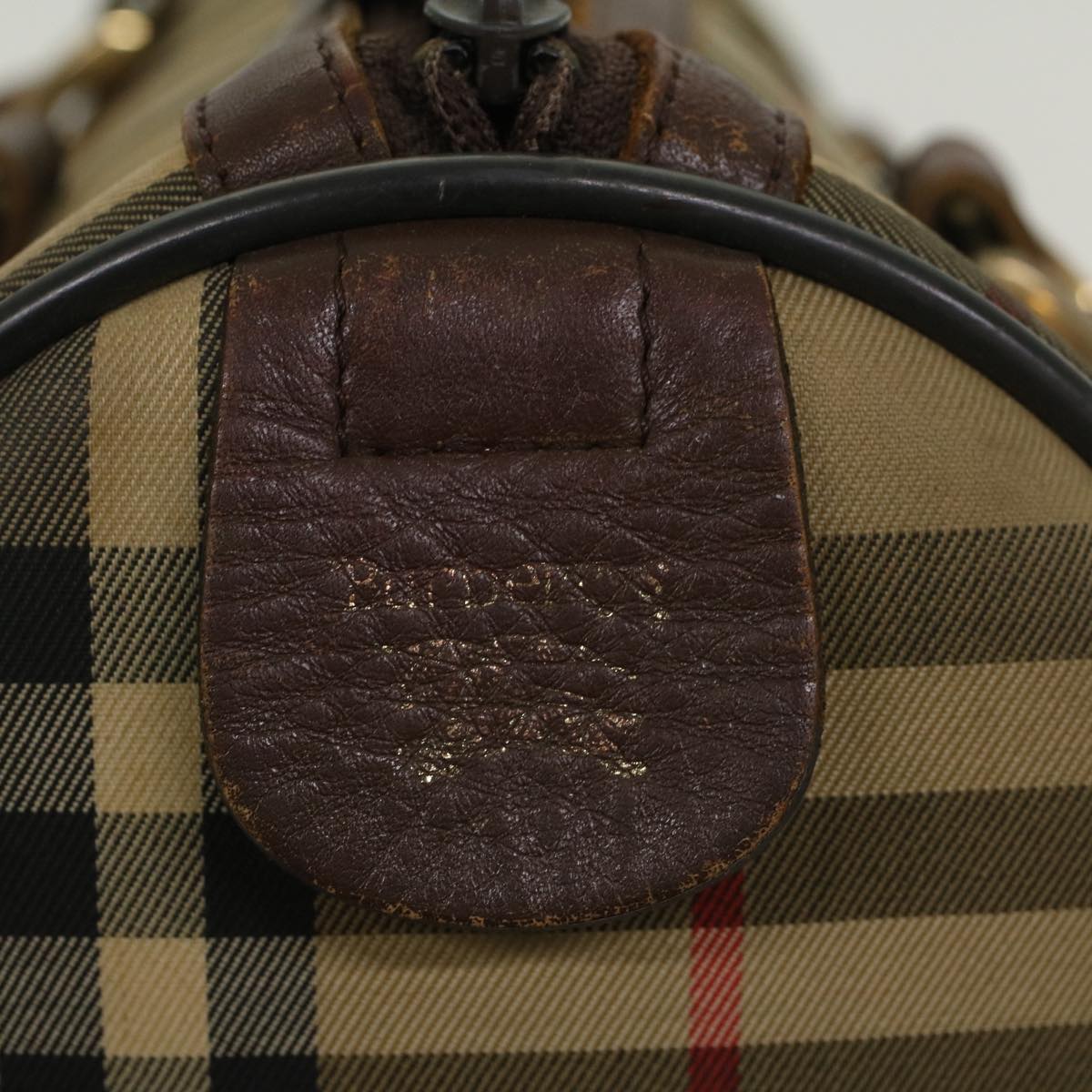 Burberrys Nova Check Boston Bag Nylon Leather Beige Auth 45826
