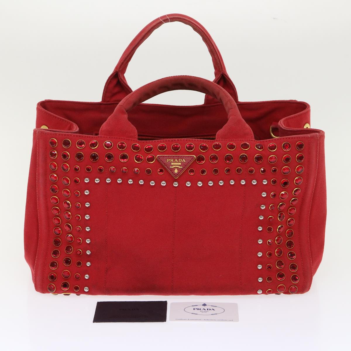 PRADA Bijoux Kanapa MM Hand Bag Canvas Red Auth 45828