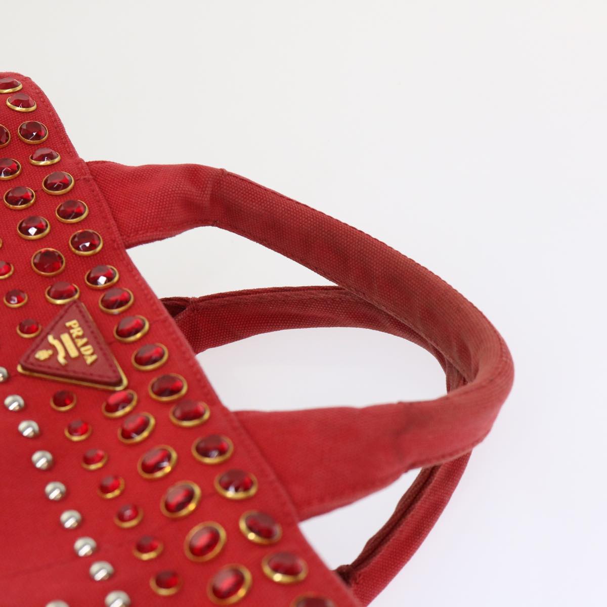 PRADA Bijoux Kanapa MM Hand Bag Canvas Red Auth 45828