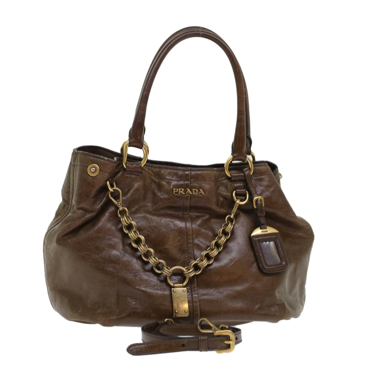 PRADA Hand Bag Leather 2way Brown Auth 45865