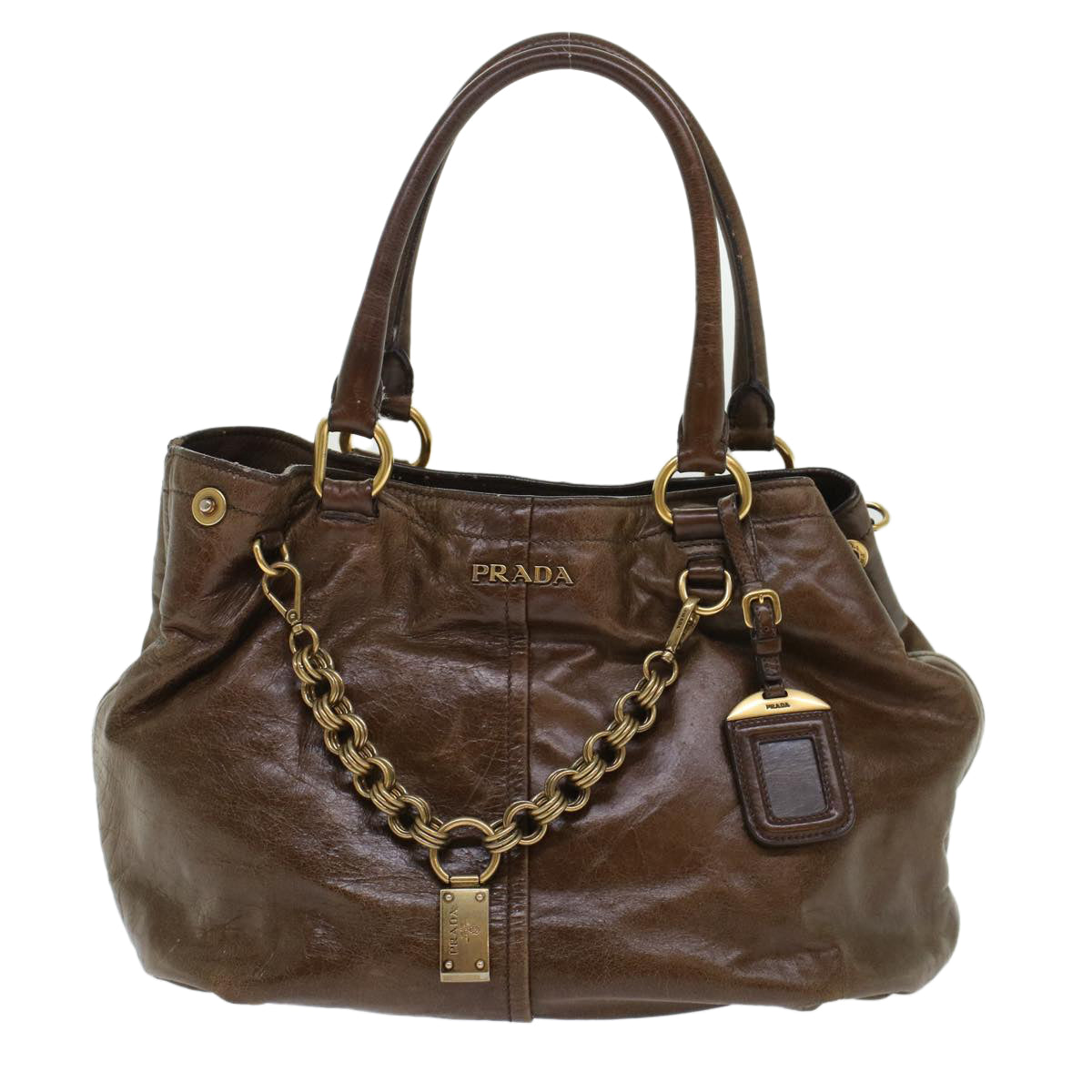 PRADA Hand Bag Leather 2way Brown Auth 45865