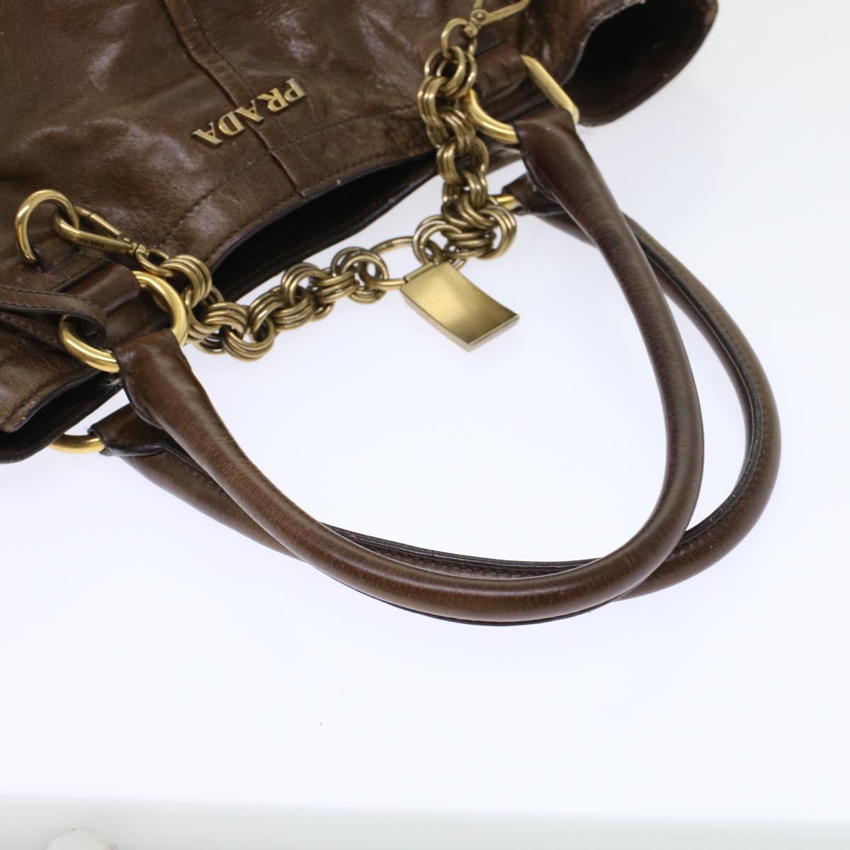PRADA Hand Bag Leather 2way Brown Auth 45865