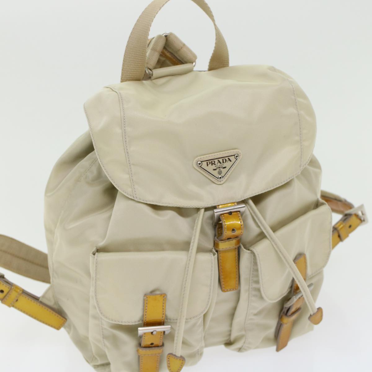 PRADA Backpack Nylon Beige Auth 45868