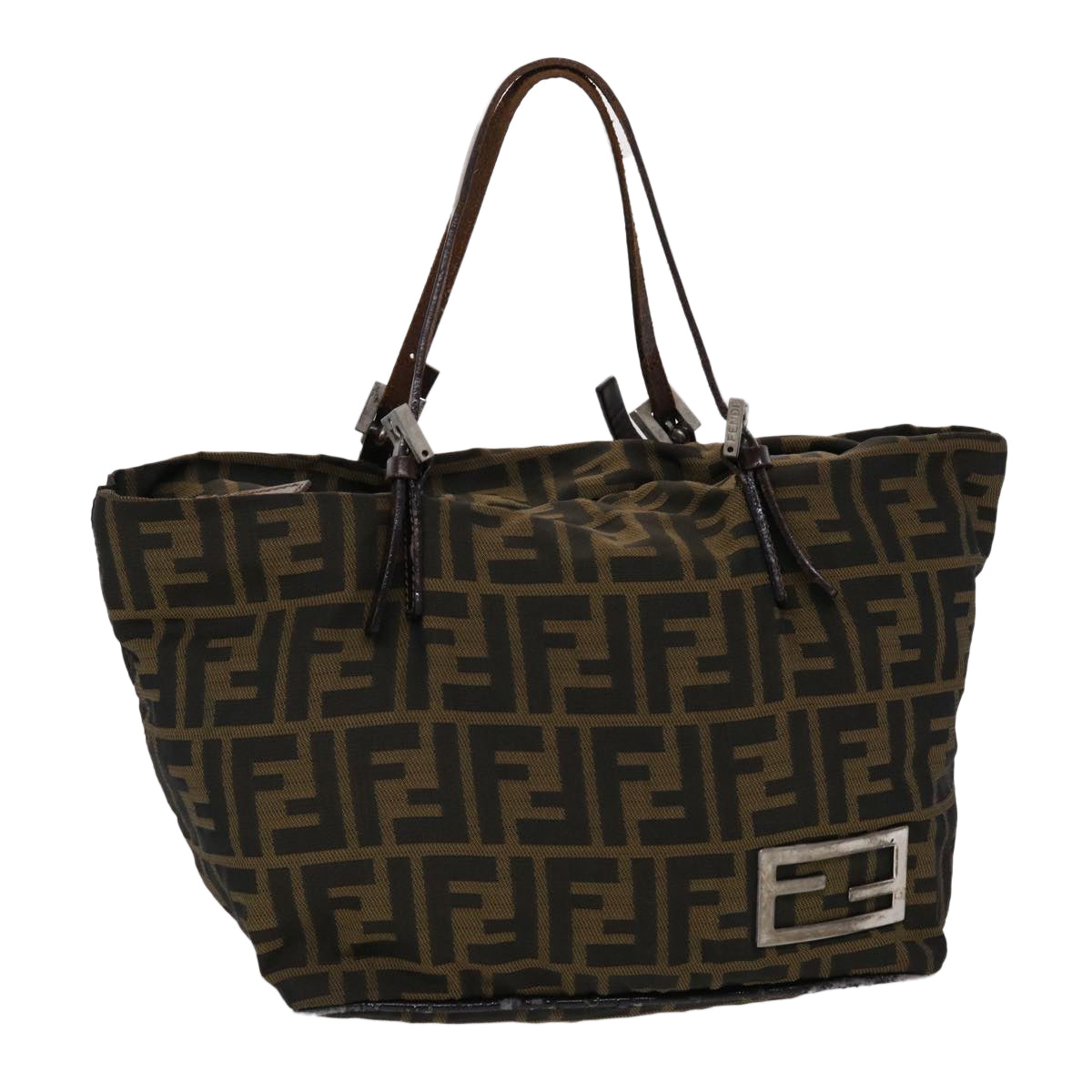 FENDI Zucca Canvas Hand Bag Nylon Brown Black Auth 45877