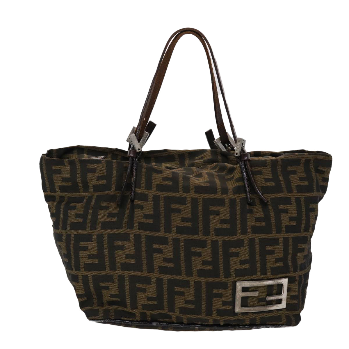 FENDI Zucca Canvas Hand Bag Nylon Brown Black Auth 45877