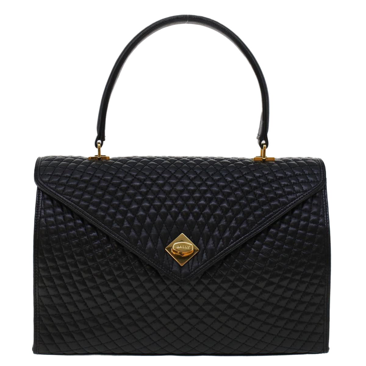 BALLY Quilted Hand Bag Leather Black Auth 45898