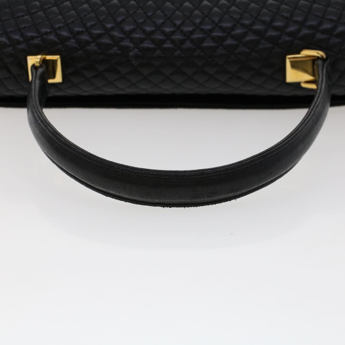 BALLY Quilted Hand Bag Leather Black Auth 45898