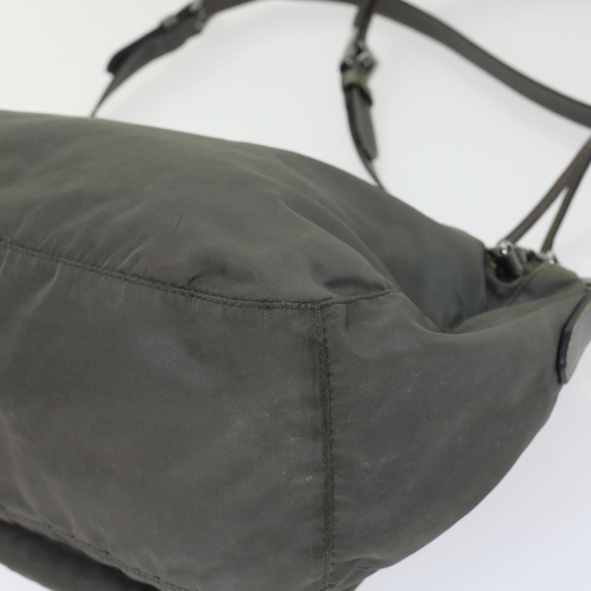 PRADA Shoulder Bag Nylon Leather Gray Auth 45901