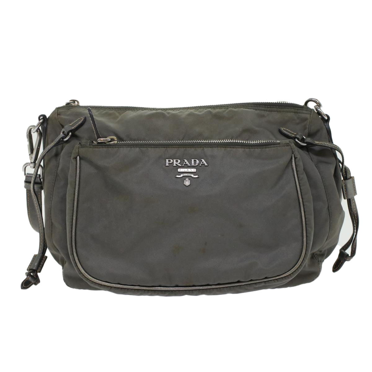 PRADA Shoulder Bag Nylon Leather Gray Auth 45901