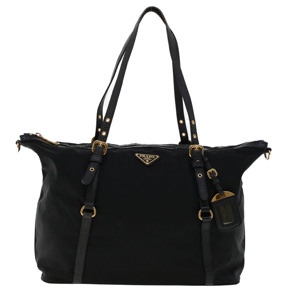 PRADA Tote Bag Nylon Leather 2way Black Auth 45912