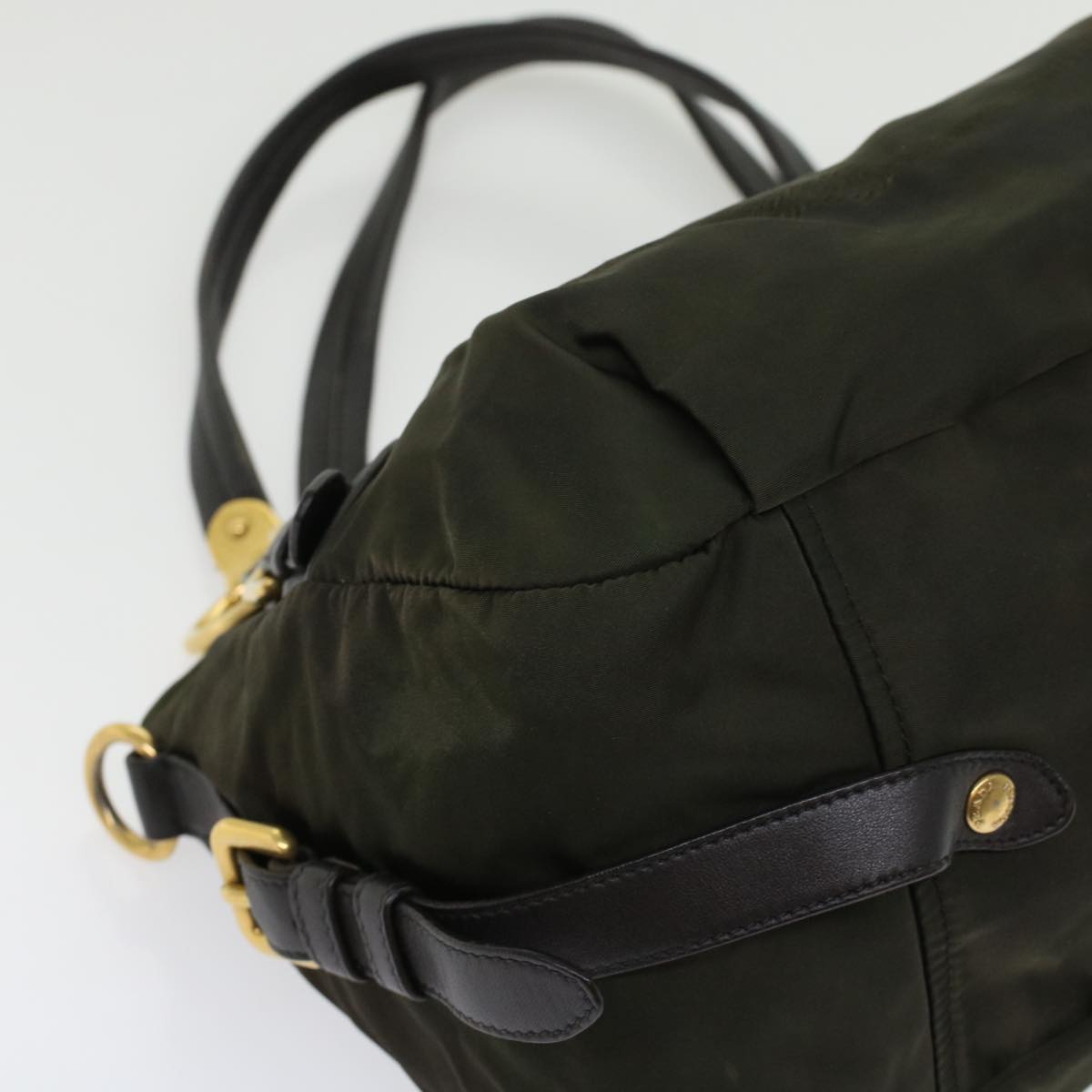 PRADA Shoulder Bag Nylon Leather Khaki Auth 45919