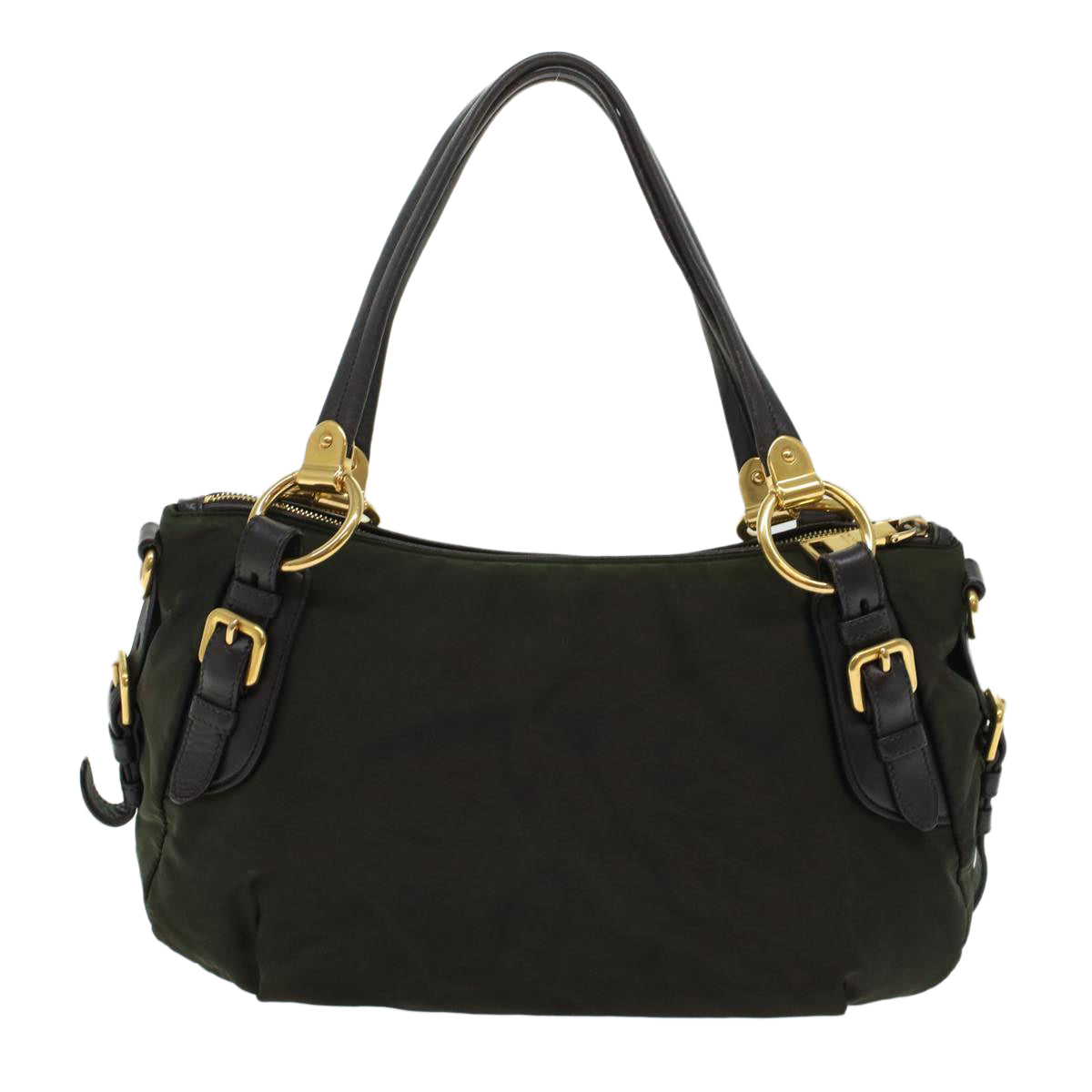 PRADA Shoulder Bag Nylon Leather Khaki Auth 45919 - 0