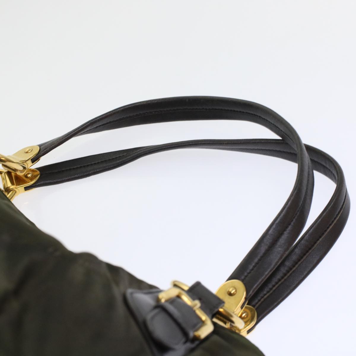 PRADA Shoulder Bag Nylon Leather Khaki Auth 45919