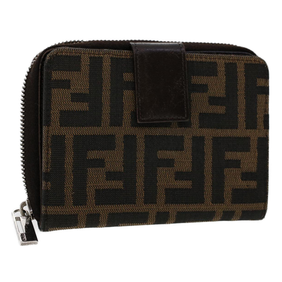 FENDI Zucca Canvas Wallet Black Brown Auth 45939