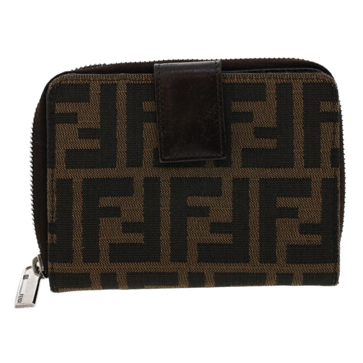 FENDI Zucca Canvas Wallet Black Brown Auth 45939