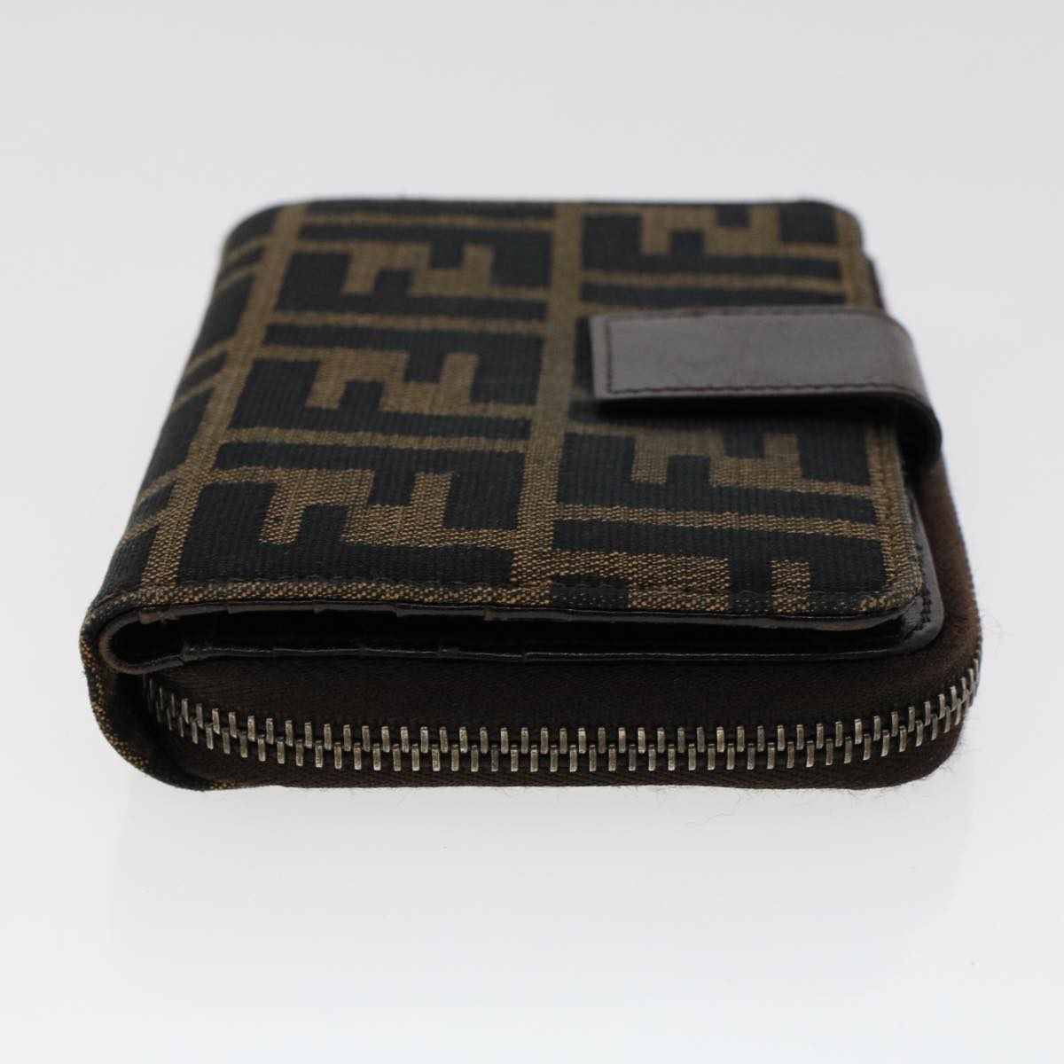 FENDI Zucca Canvas Wallet Black Brown Auth 45939