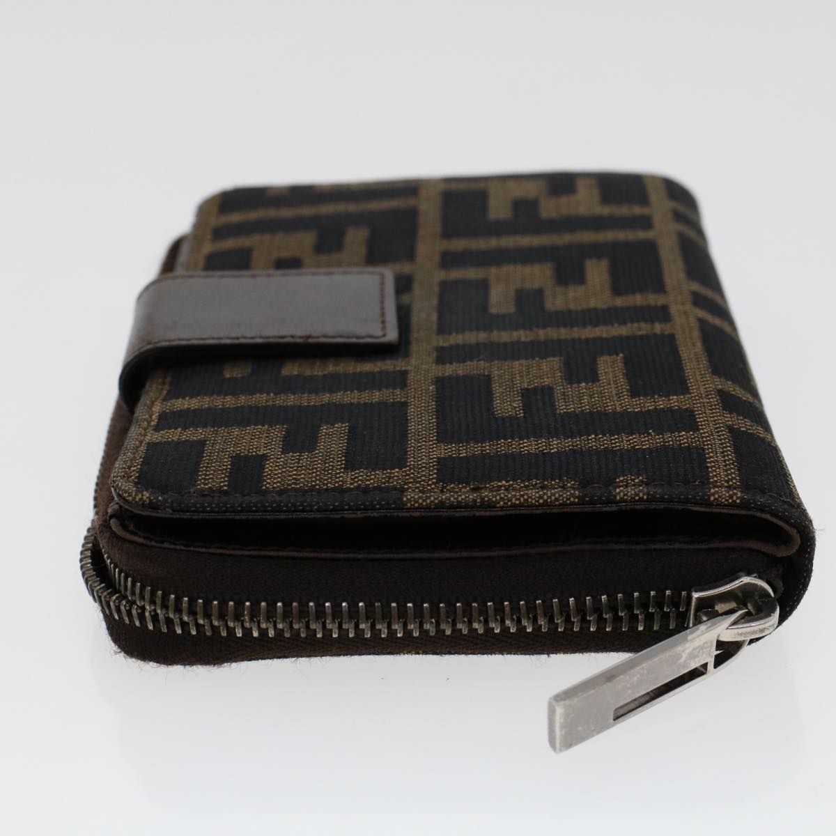 FENDI Zucca Canvas Wallet Black Brown Auth 45939