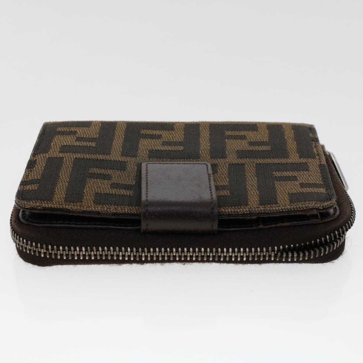 FENDI Zucca Canvas Wallet Black Brown Auth 45939