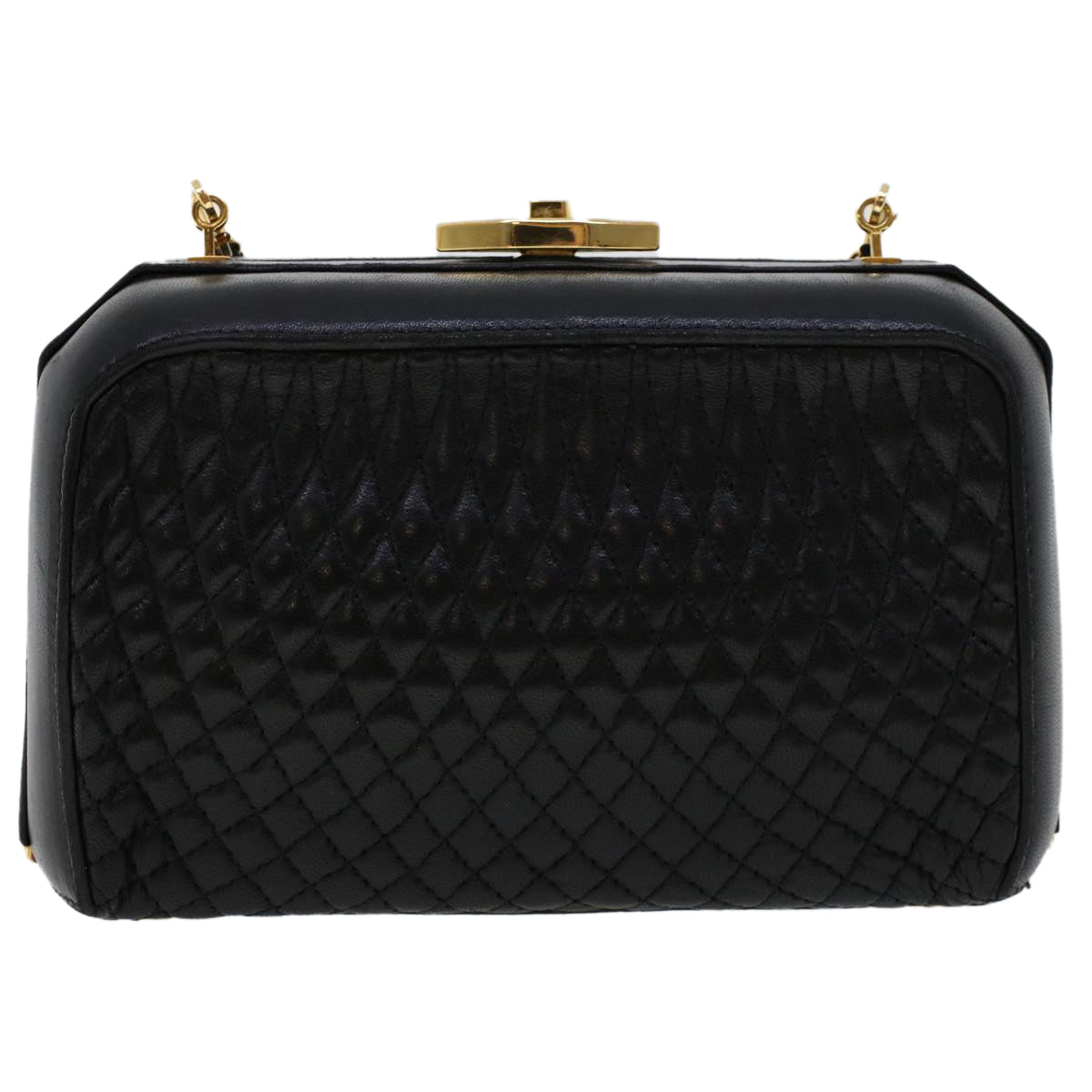 BALLY Quilted Chain Shoulder Bag Leather Black Auth 45950