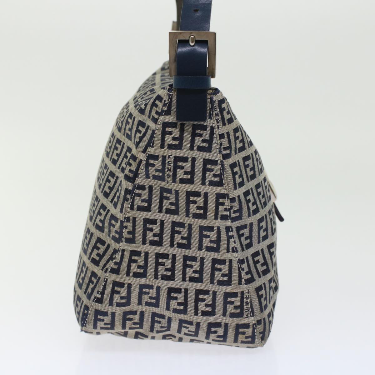 FENDI Zucchino Canvas Mamma Baguette Shoulder Bag Leather Navy Auth 45956