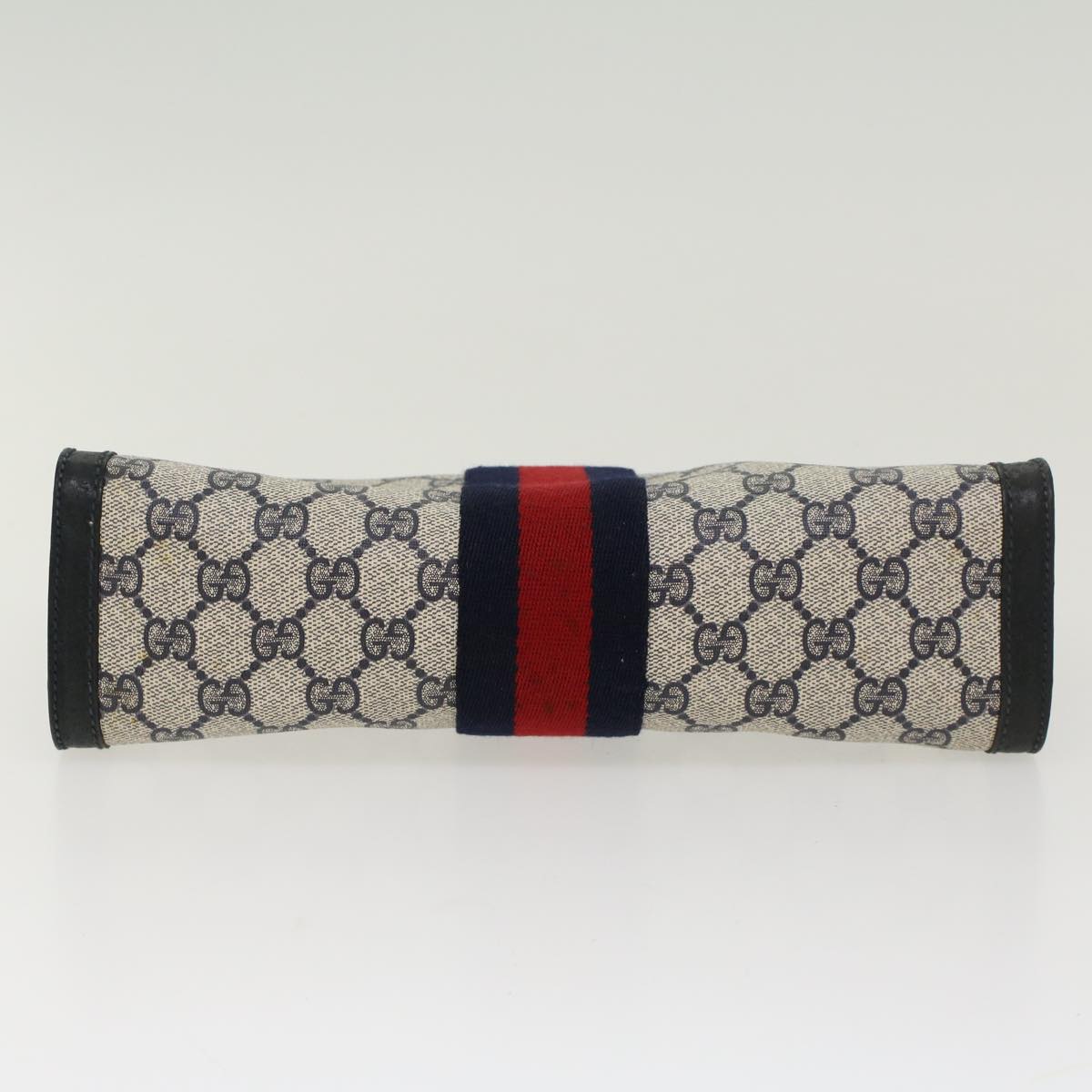 GUCCI GG Canvas Sherry Line Clutch Bag Gray Red Navy 89.01.002 Auth 45958