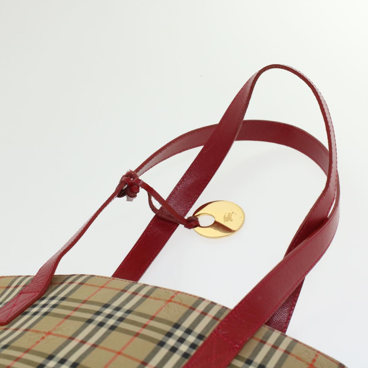 Burberrys Nova Check Shoulder Bag Nylon Leather Beige Red Auth 45970