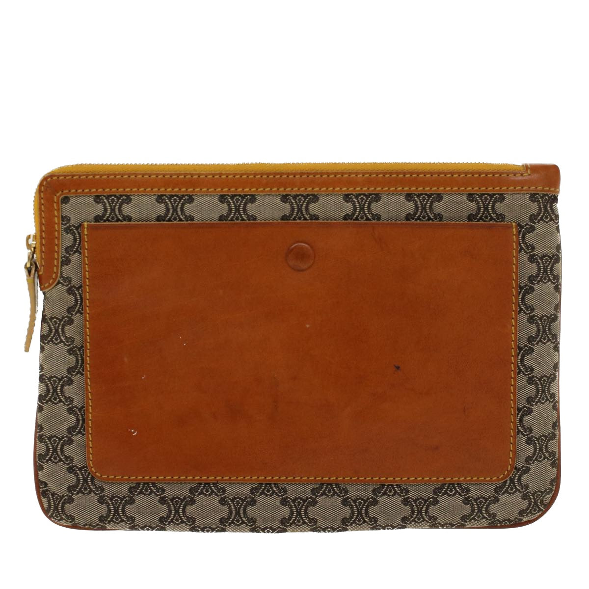 CELINE Paris Macadam Clutch Bag Canvas Leather Beige Brown Auth 45981 - 0
