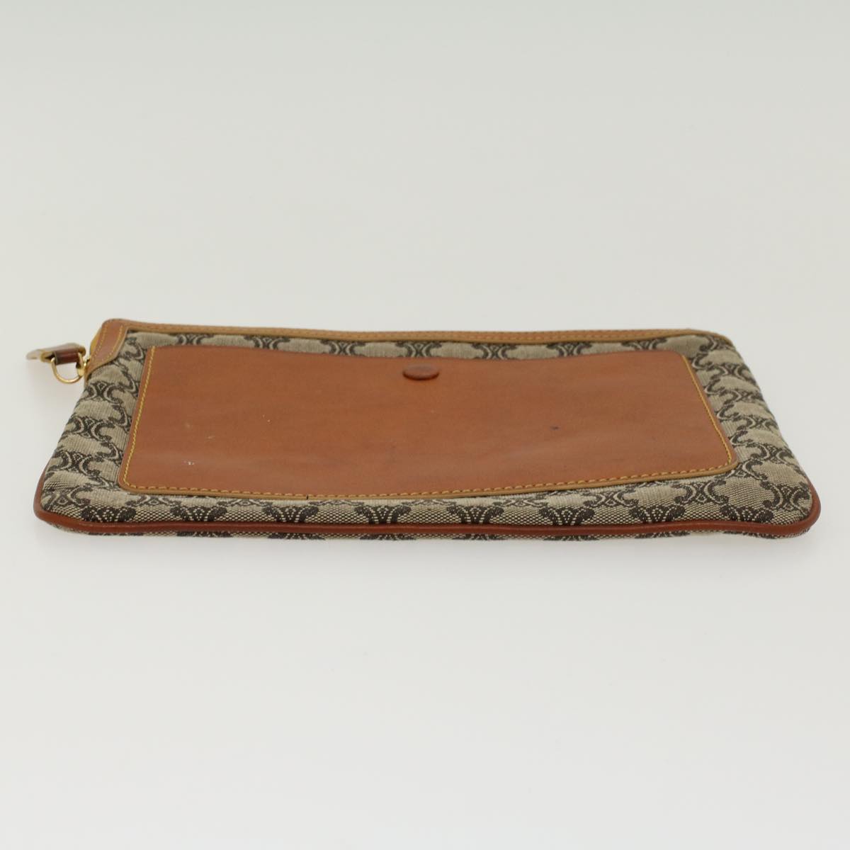 CELINE Paris Macadam Clutch Bag Canvas Leather Beige Brown Auth 45981