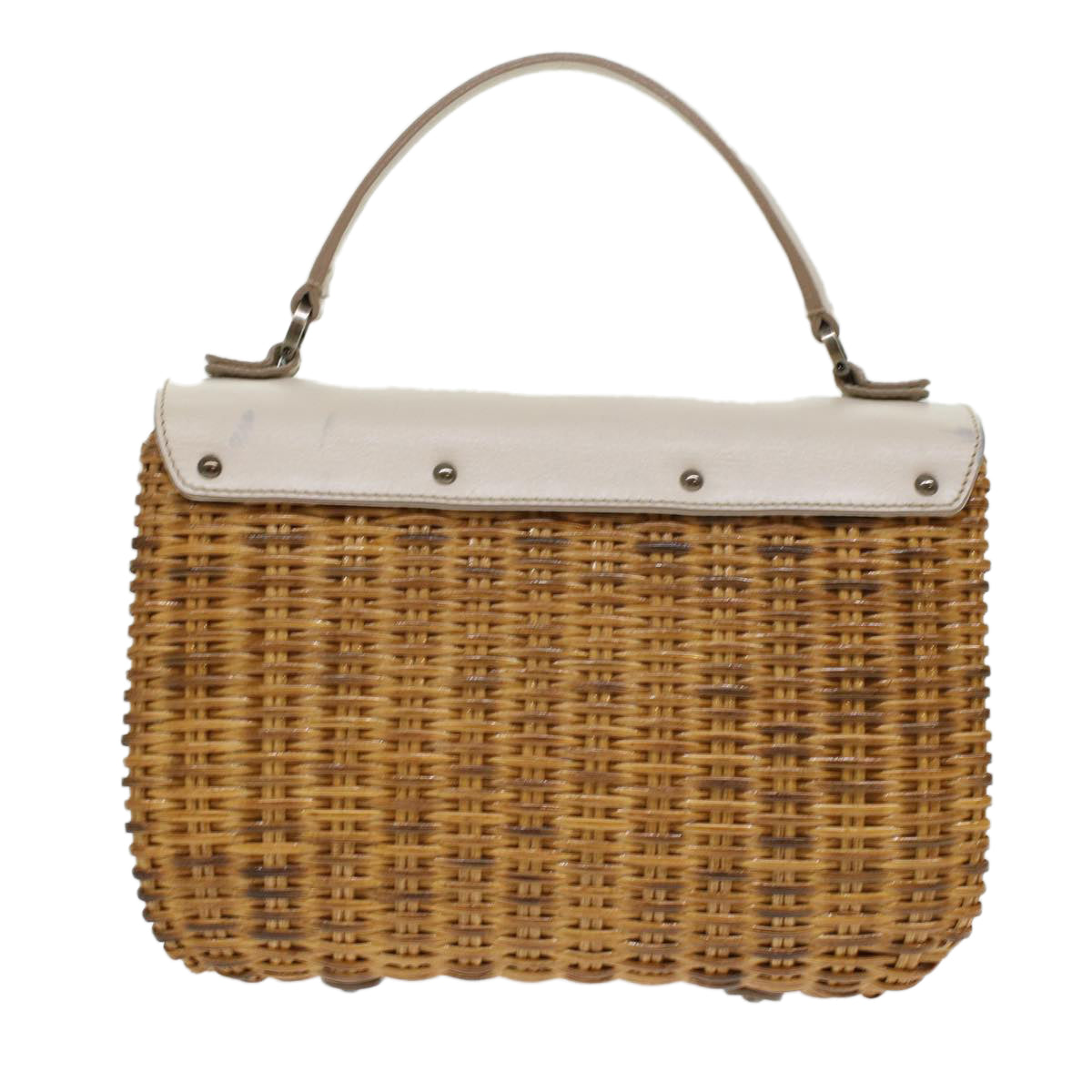 Salvatore Ferragamo Gancini Basket Hand Bag Straw Leather White Brown Auth 45994 - 0