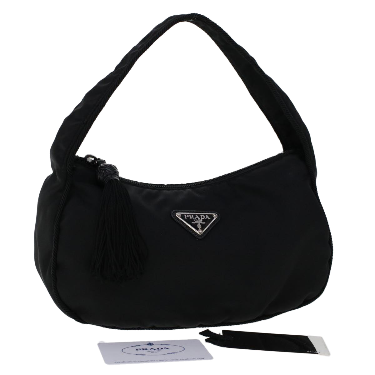 PRADA Fringe Hand Bag Nylon Black BN2870 Auth 45997