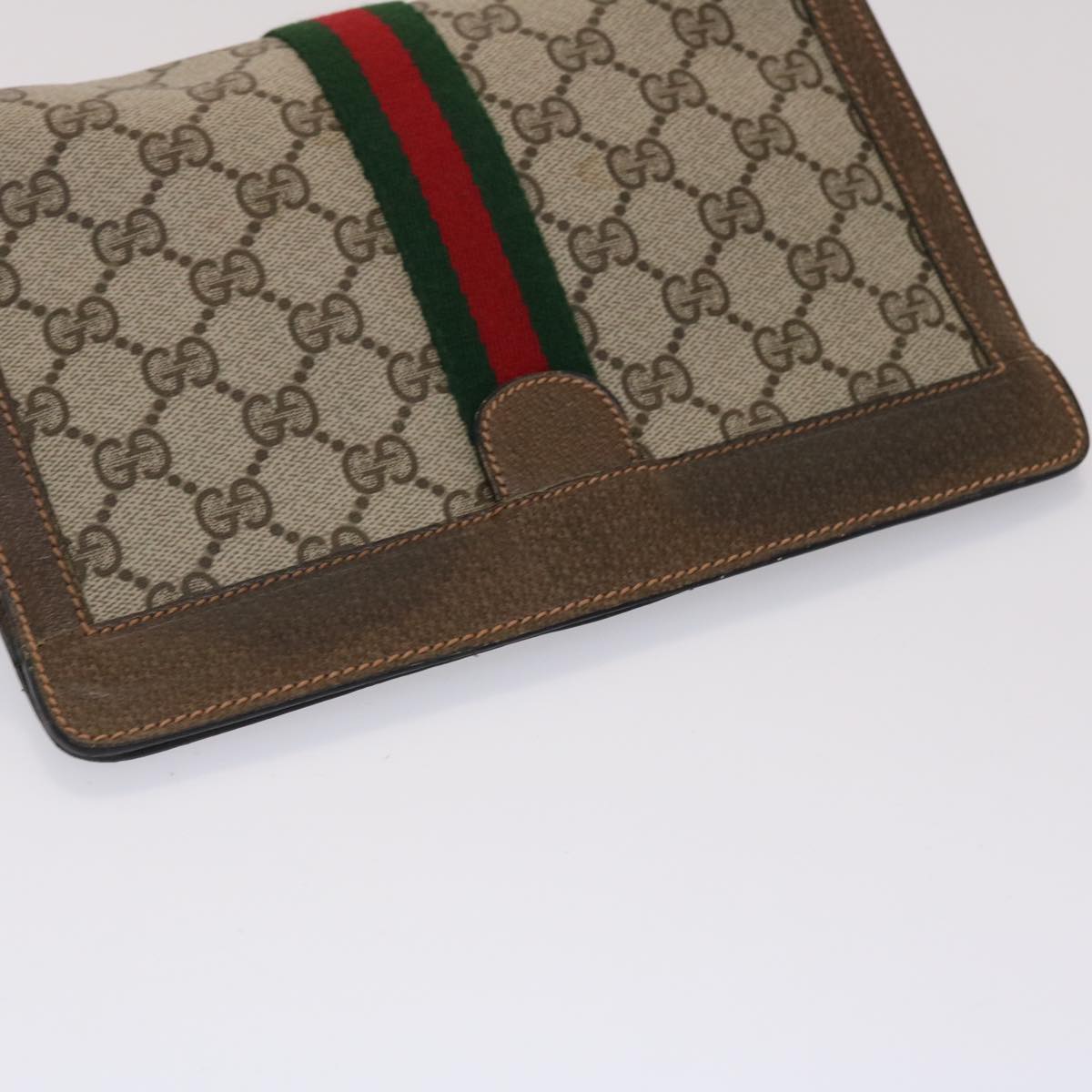 GUCCI GG Canvas Web Sherry Line Clutch Bag PVC Leather Beige Green Auth 46133