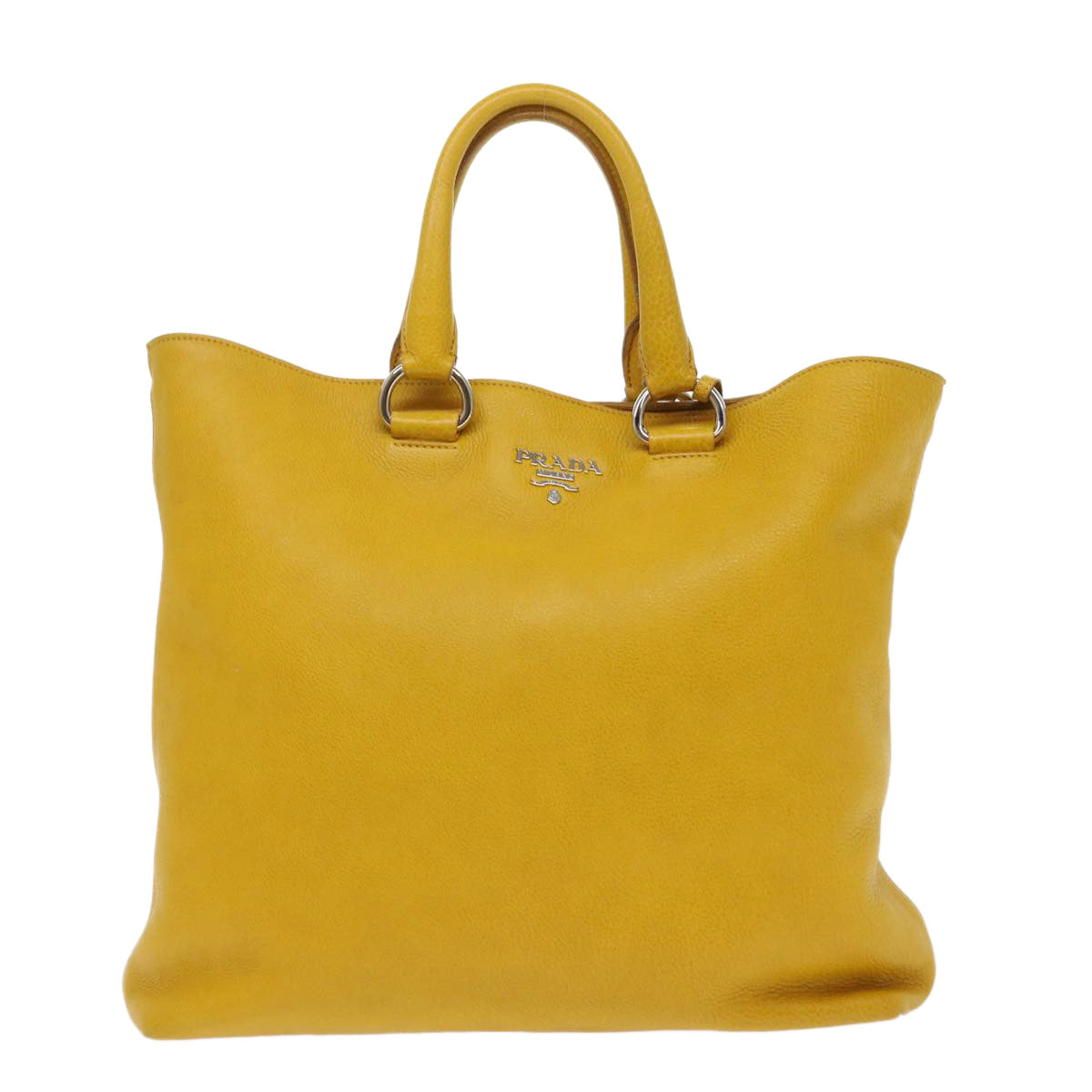 PRADA Shoulder Bag Leather 2way Yellow Auth 46149