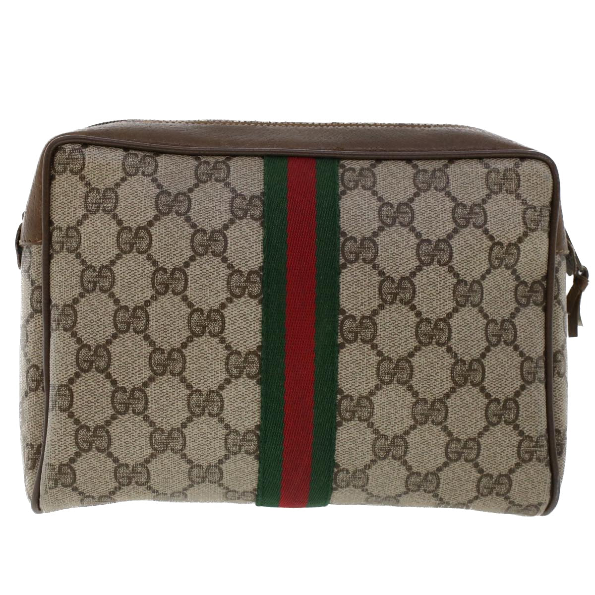 GUCCI GG Canvas Web Sherry Line Clutch Bag Beige Red 89•01•012 Auth 46162 - 0