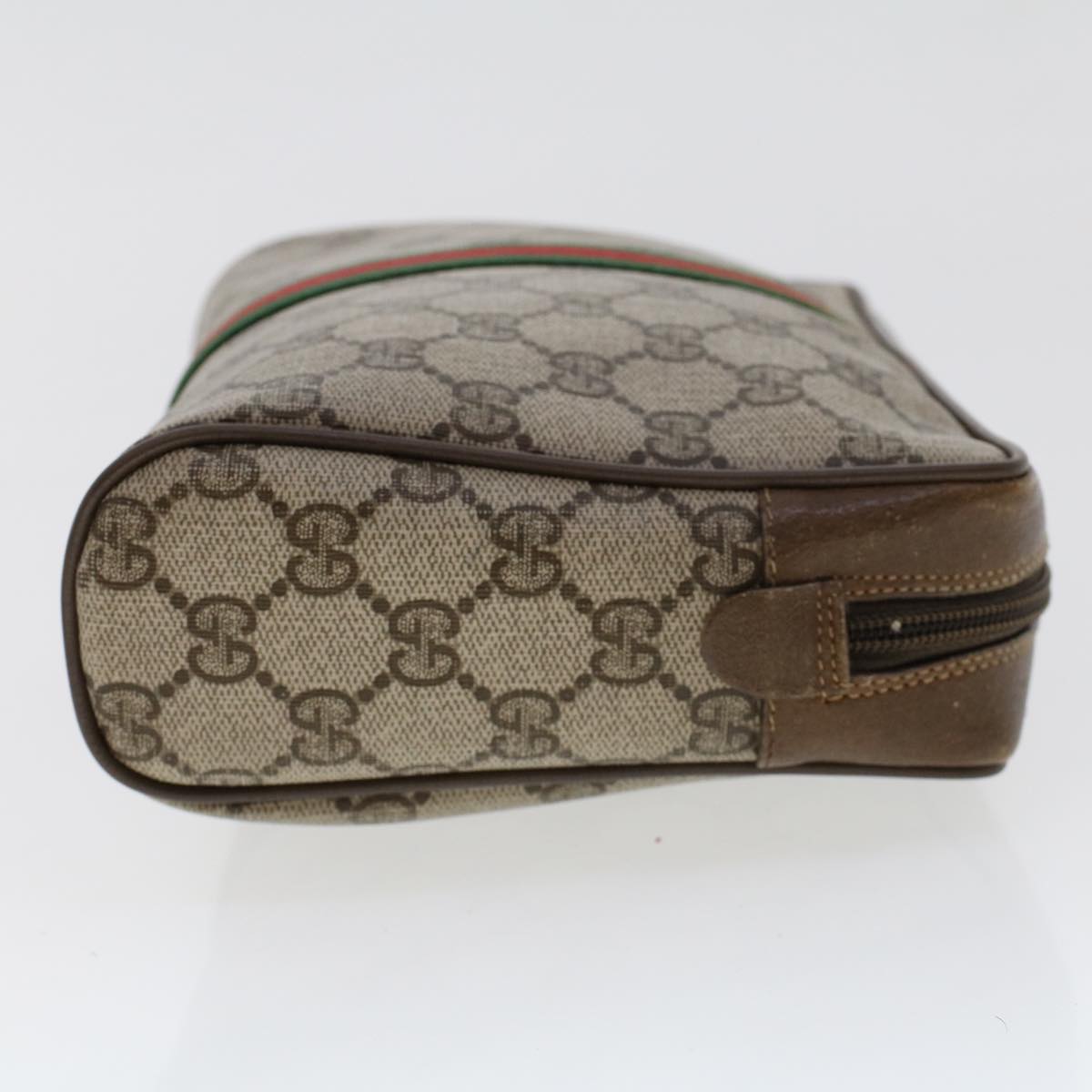 GUCCI GG Canvas Web Sherry Line Clutch Bag Beige Red 89•01•012 Auth 46162