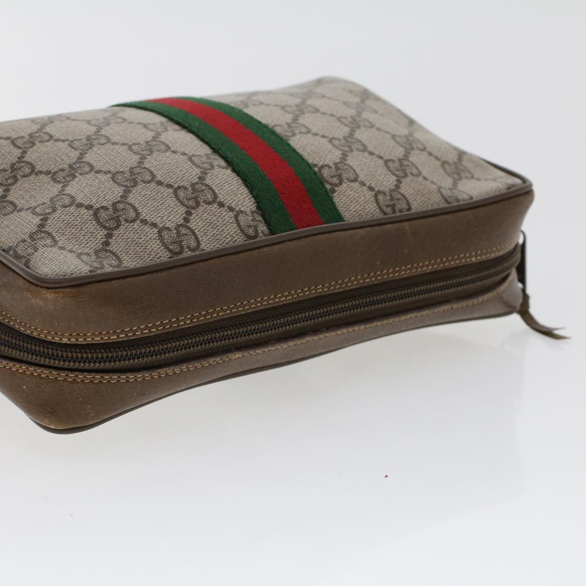 GUCCI GG Canvas Web Sherry Line Clutch Bag Beige Red 89•01•012 Auth 46162