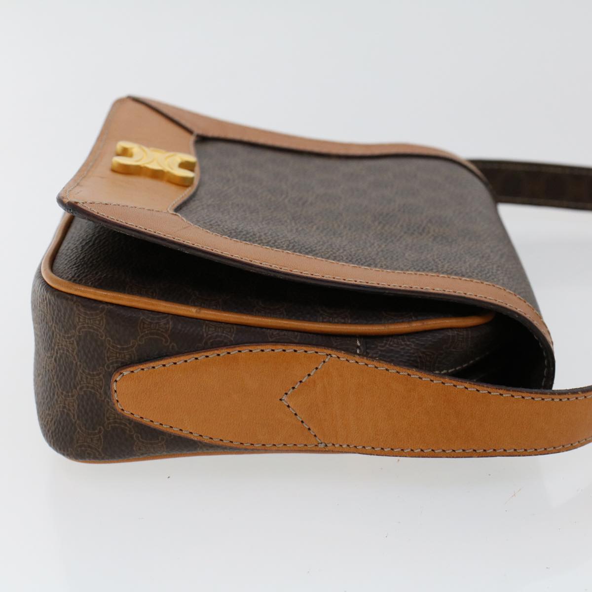 CELINE Macadam Canvas Shoulder Bag PVC Leather Brown Auth 46305