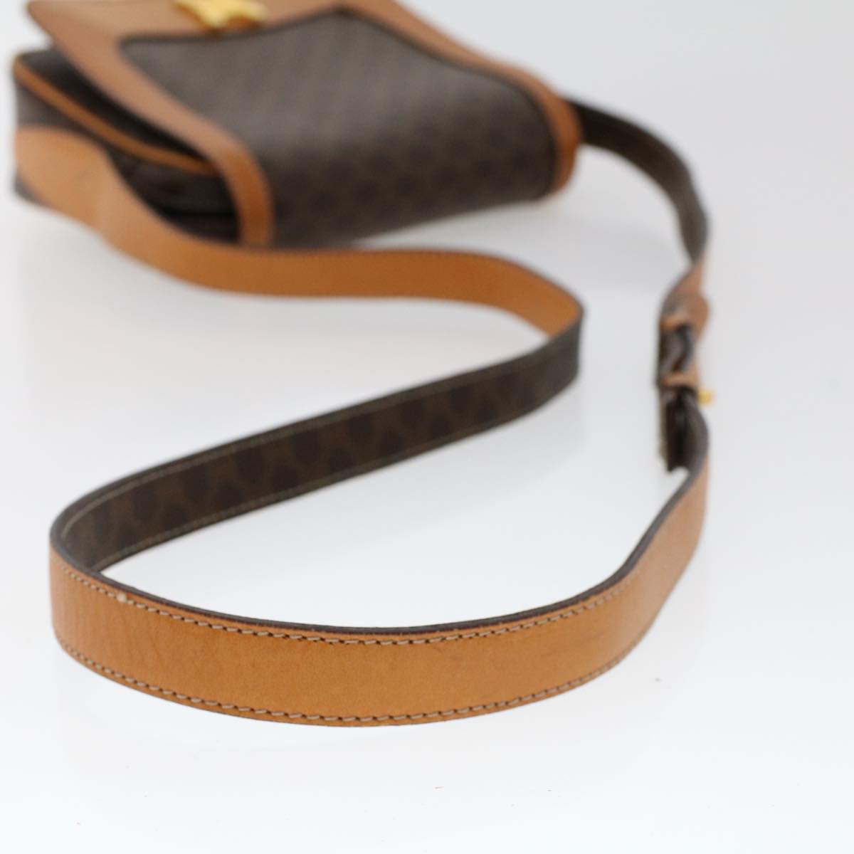 CELINE Macadam Canvas Shoulder Bag PVC Leather Brown Auth 46305